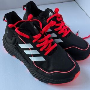 Adidas Mens Black and Neon Red Sneakers